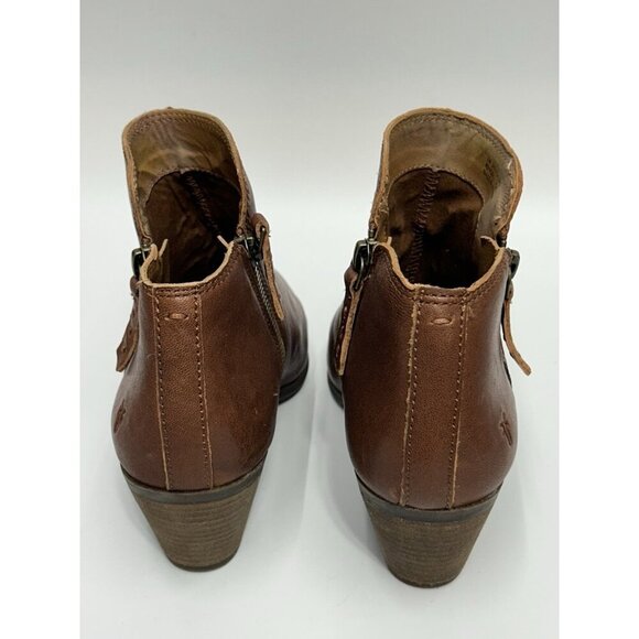 Frye Judith Double Zip Leather Ankle Boots Heel Booties Cognac Brown 7M Women’s - Picture 3 of 9